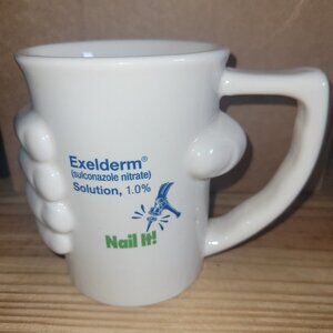 Vintage Exelderm Solution Pharmaceutical Advertising Mug with Molded Hand